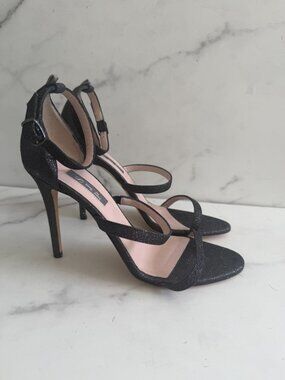 SJP Black Glitter Sandals Heels Size 39.5 / US 9.5 NEW NWOB